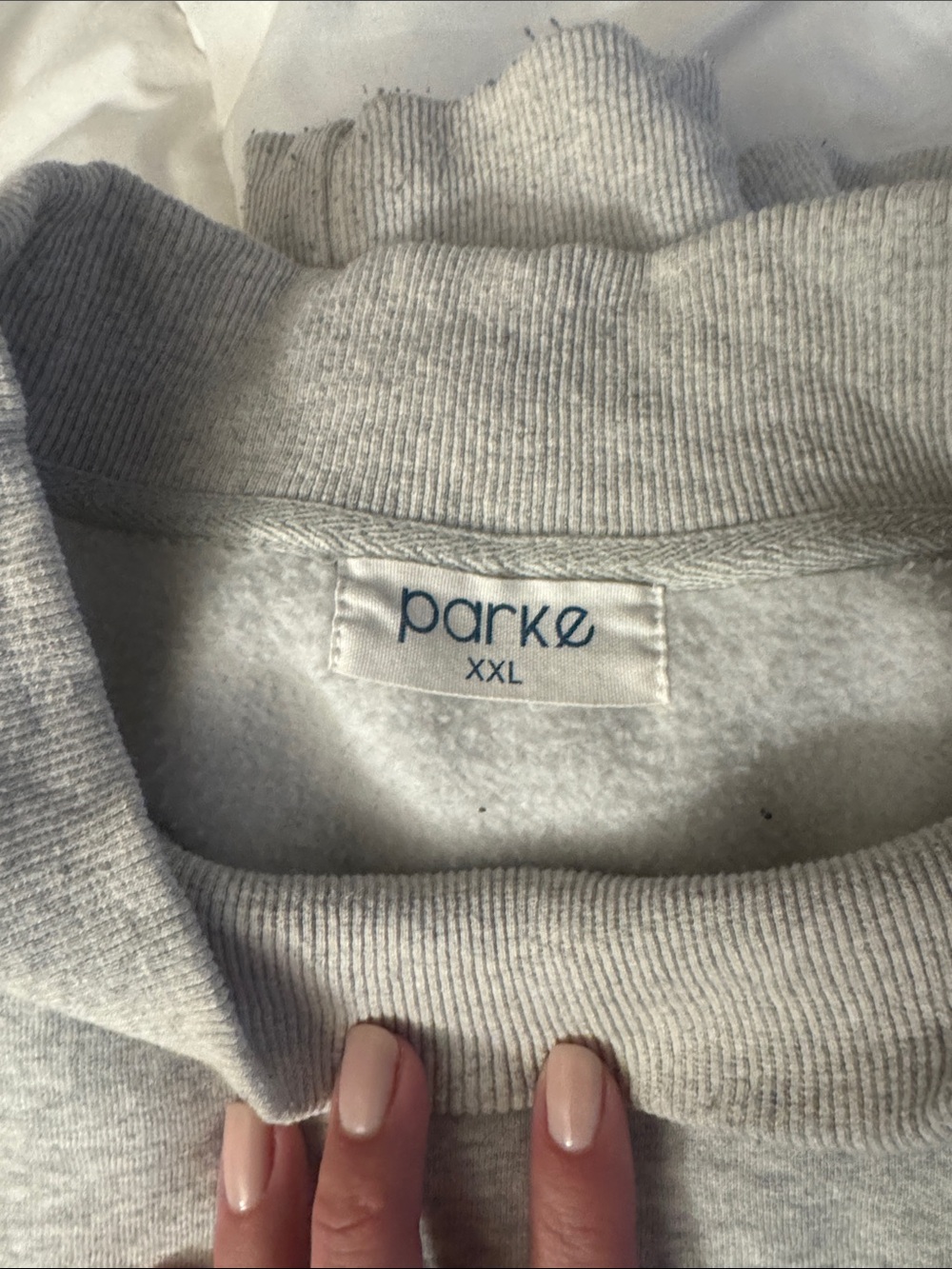 Parke mock neck Heather Gray Crew Sweatshirt with Navy Arch Logo - Picture 6 of 6
